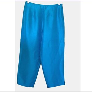 EMILY SPENSER 8P Aqua 100% Silk Blue Shantung Dress Pants Capri Ankle 8 Petite